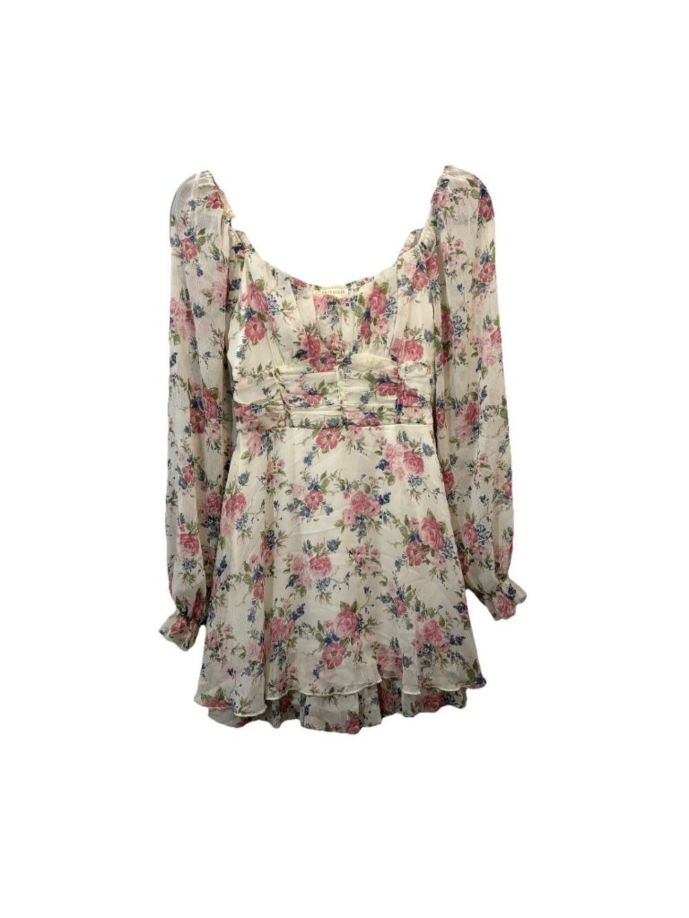 Thirty Thirty Babydoll Chiffon Tiered Long Sleeve Floral Dress Coquete Style SzS